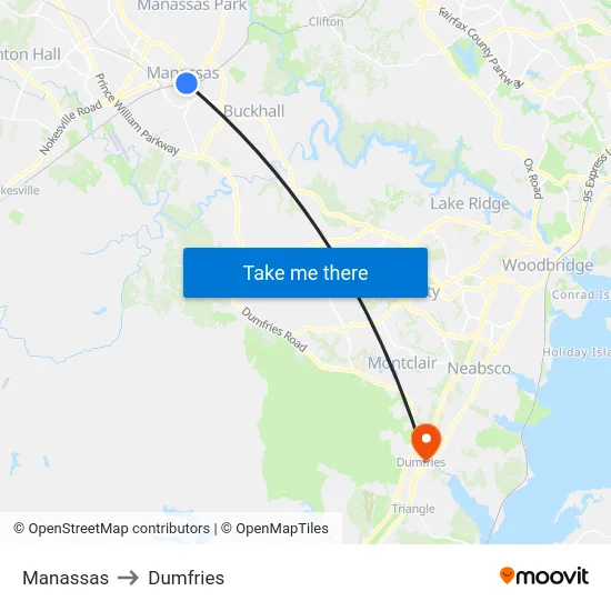Manassas to Dumfries map