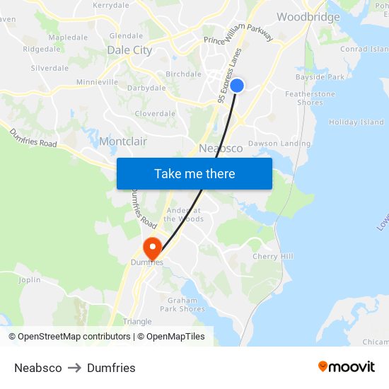 Neabsco to Dumfries map