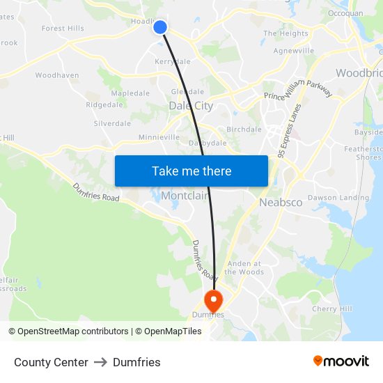 County Center to Dumfries map