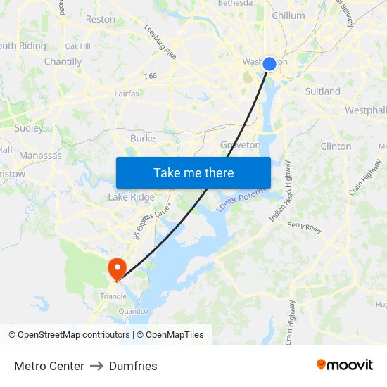 Metro Center to Dumfries map