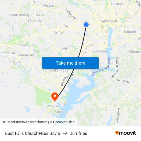 East Falls Church+Bay B to Dumfries map