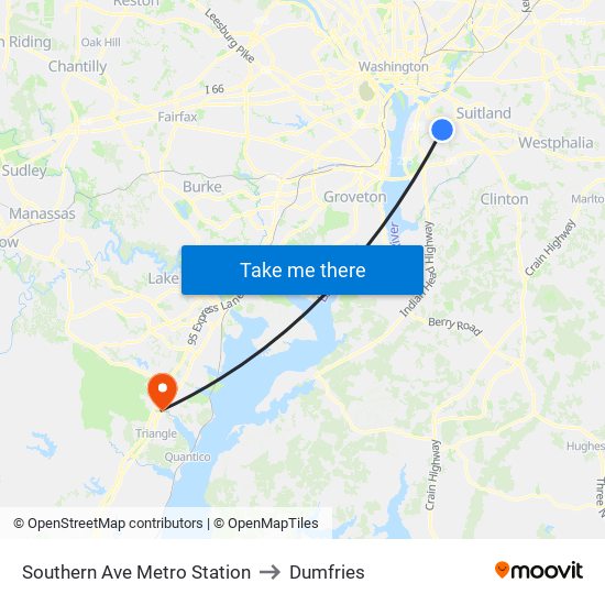 Southern Ave Metro Station to Dumfries map