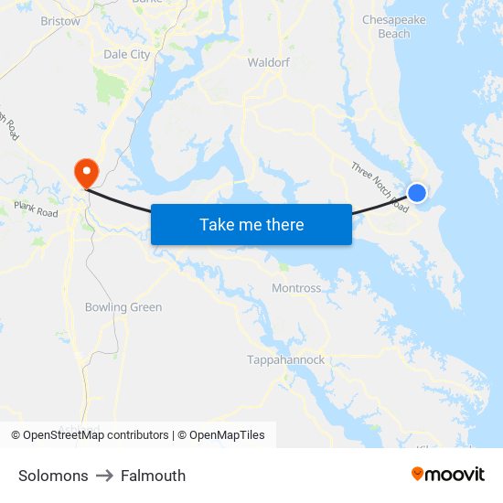 Solomons to Falmouth map