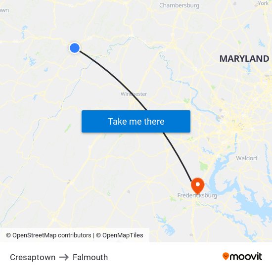 Cresaptown to Falmouth map