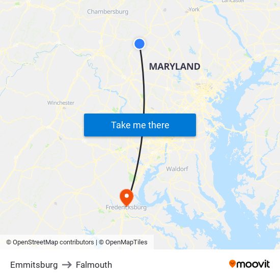 Emmitsburg to Falmouth map