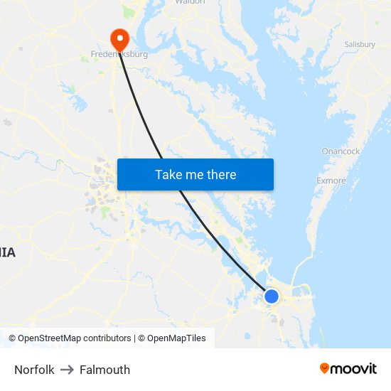 Norfolk to Falmouth map