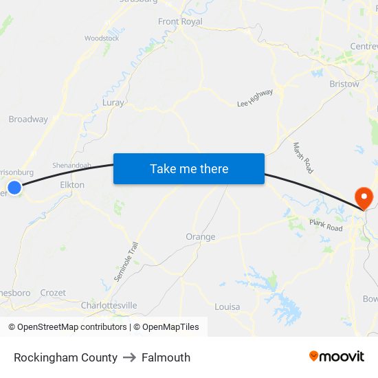 Rockingham County to Falmouth map