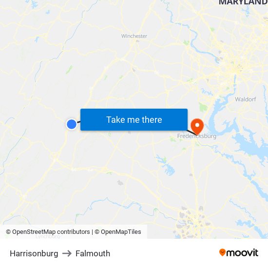 Harrisonburg to Falmouth map