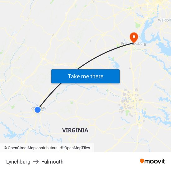 Lynchburg to Falmouth map