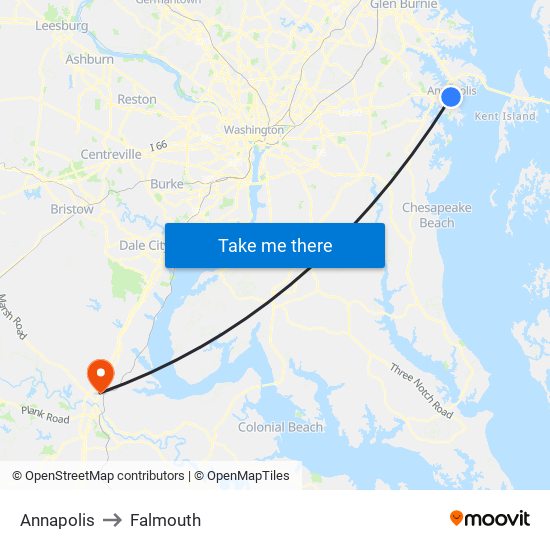 Annapolis to Falmouth map