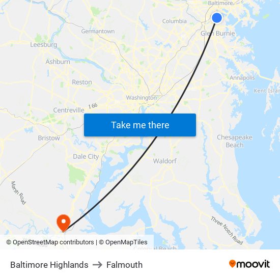 Baltimore Highlands to Falmouth map