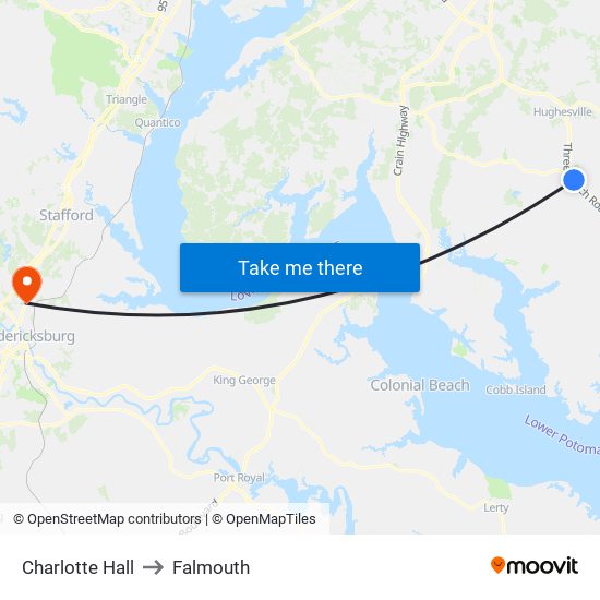 Charlotte Hall to Falmouth map