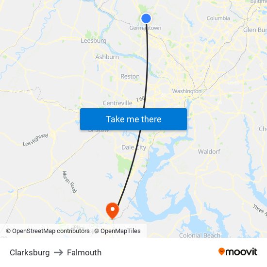 Clarksburg to Falmouth map