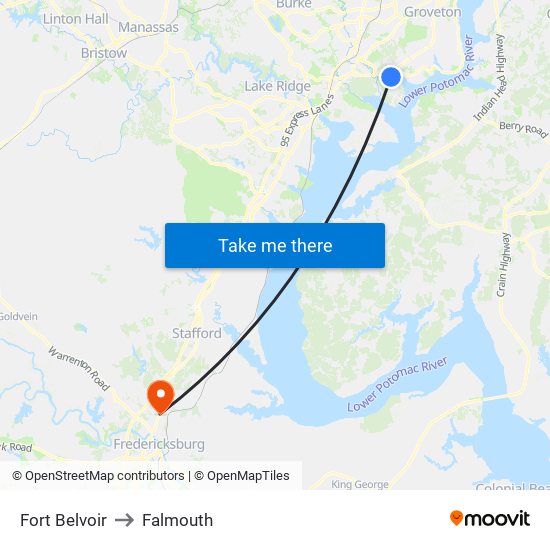 Fort Belvoir to Falmouth map