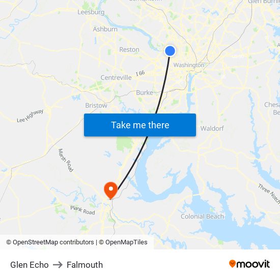 Glen Echo to Falmouth map