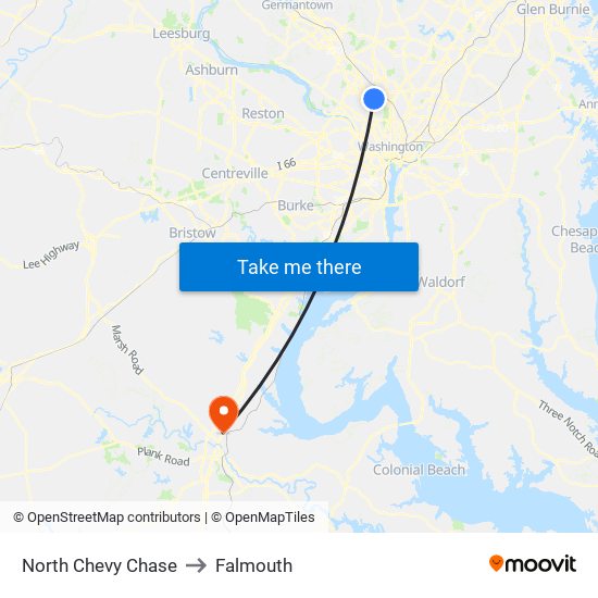 North Chevy Chase to Falmouth map