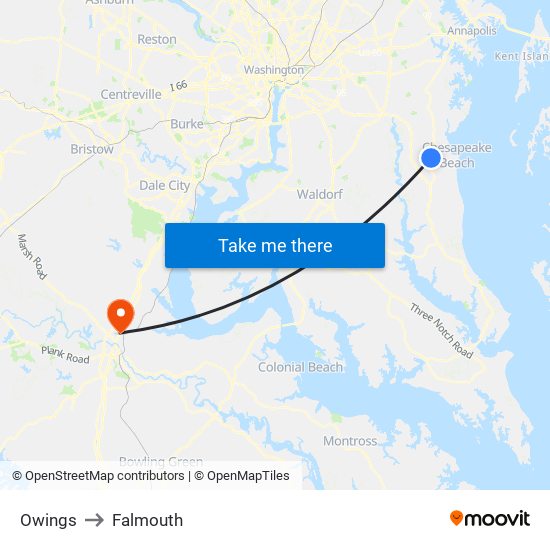 Owings to Falmouth map