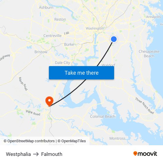 Westphalia to Falmouth map