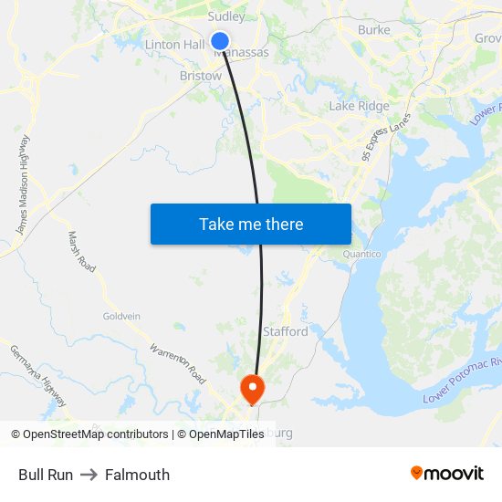 Bull Run to Falmouth map