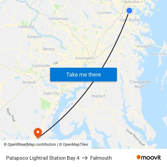 Patapsco Lightrail Station Bay 4 to Falmouth map