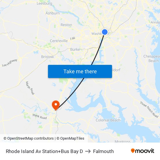 Rhode Island Ave-Brentwood+Bay D to Falmouth map