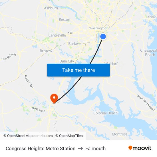 Congress Heights Metro Station to Falmouth map