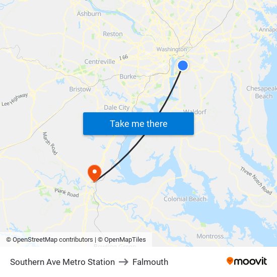 Southern Ave Metro Station to Falmouth map