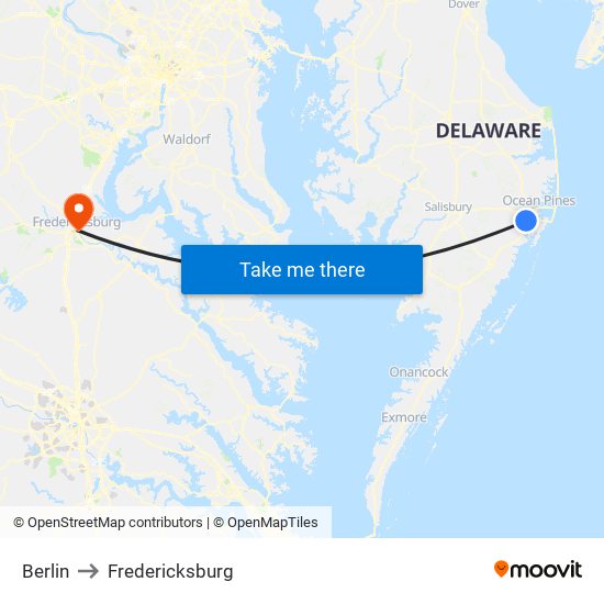 Berlin to Fredericksburg map