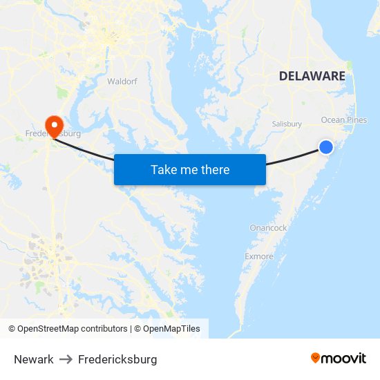 Newark to Fredericksburg map