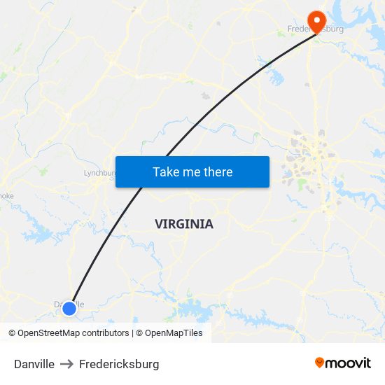 Danville to Fredericksburg map