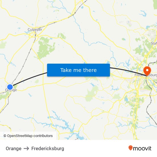 Orange to Fredericksburg map