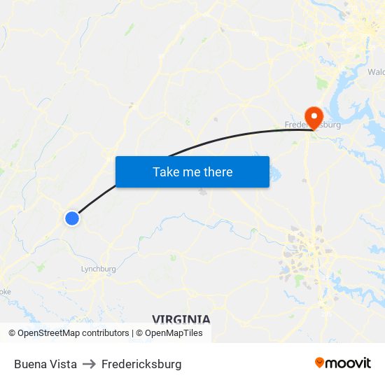 Buena Vista to Fredericksburg map