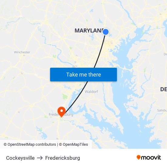 Cockeysville to Fredericksburg map