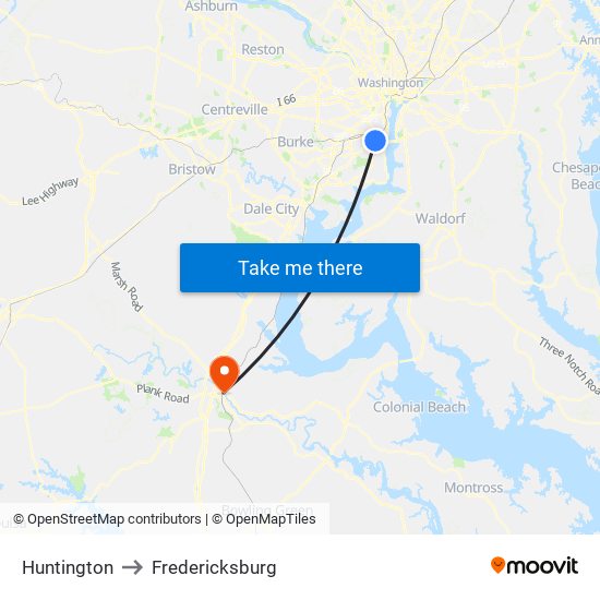 Huntington to Fredericksburg map