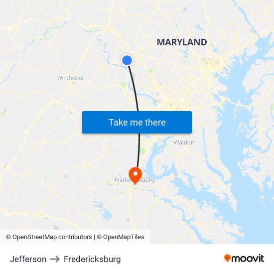 Jefferson to Fredericksburg map