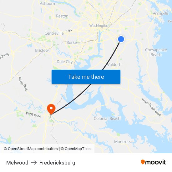 Melwood to Fredericksburg map