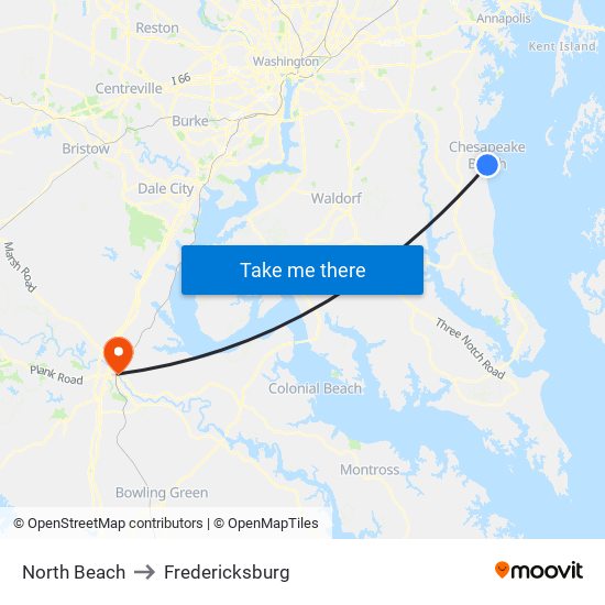 North Beach to Fredericksburg map