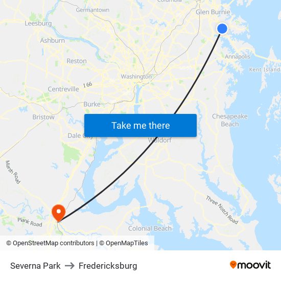 Severna Park to Fredericksburg map