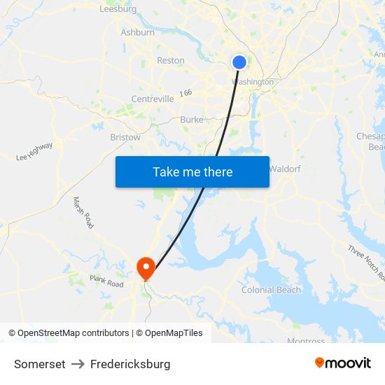 Somerset to Fredericksburg map