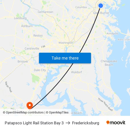 Patapsco Light Rail Station Bay 3 to Fredericksburg map