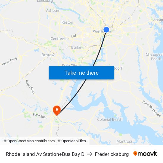 Rhode Island Ave-Brentwood+Bay D to Fredericksburg map