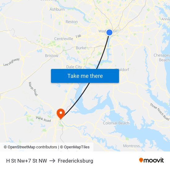 H St Nw+7 St NW to Fredericksburg map