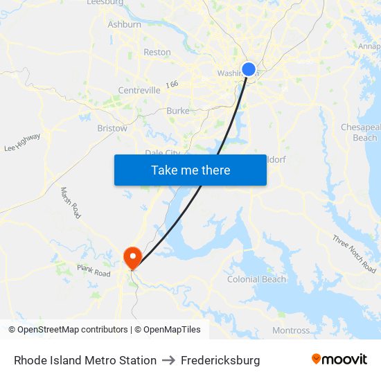 Rhode Island Metro Station to Fredericksburg map