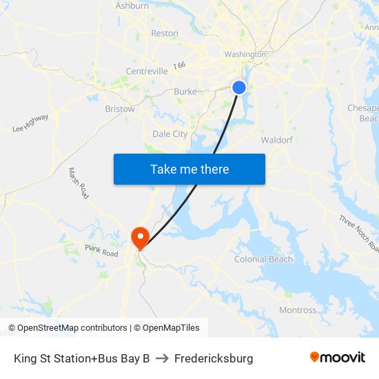 King Street-Old Town+Bay B to Fredericksburg map