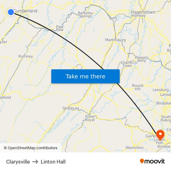 Clarysville to Linton Hall map