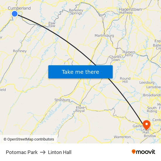 Potomac Park to Linton Hall map