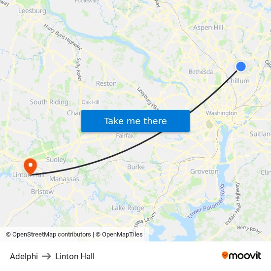 Adelphi to Linton Hall map