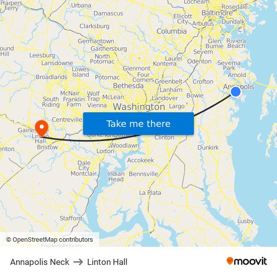 Annapolis Neck to Linton Hall map