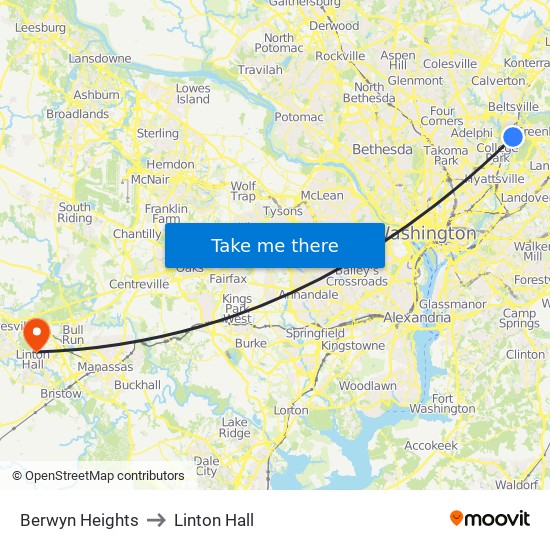 Berwyn Heights to Linton Hall map