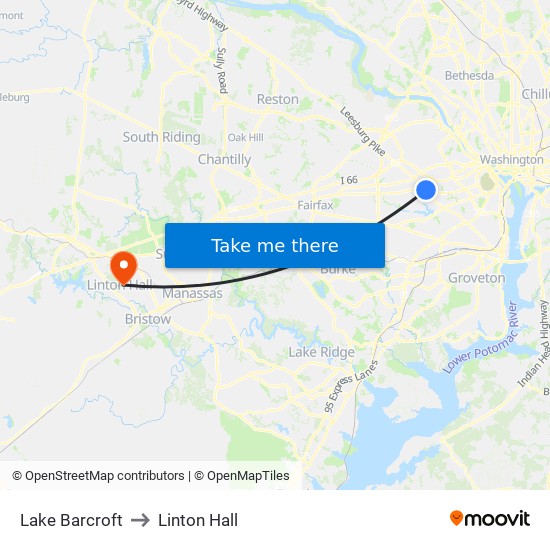 Lake Barcroft to Linton Hall map
